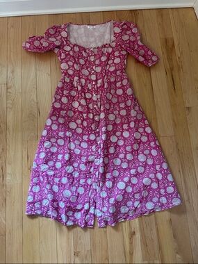 Button-Front Pink Floral Midi Dress